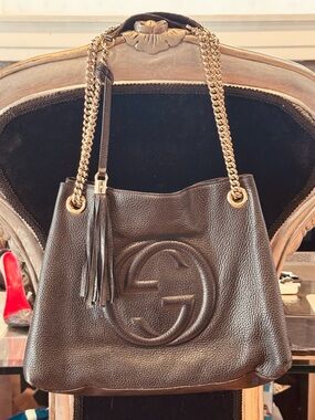 Gucci Soho Medium Black Double Leather chain shoulder bag- Pre-owned
